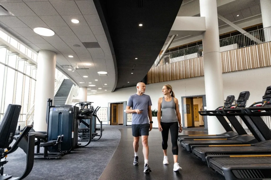 man and women walking